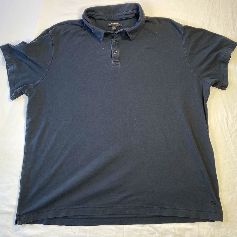 Banana Republic Men's Blue Solid Cotton Knit Short Sleeve Polo, Collared XXL